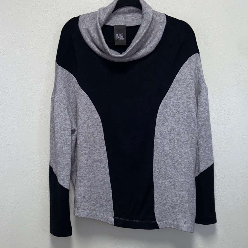 Lotus Eaters Black  Gray Cowl Neck Color Block Oversized Sweater 3656